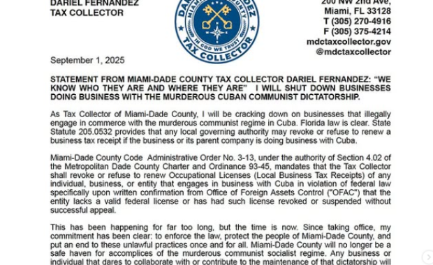 Miami-Dade, Dariel Fernandez, sobre las medidas contra los negocios que participan ilegalmente en el comercio con el régimen comunista asesino de Cuba