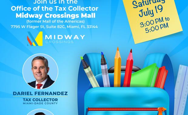 Recaudador de Impuestos de Miami-Dade Dariel Fernandez organizará entrega de útiles escolares en el centro comercial Midway Crossings