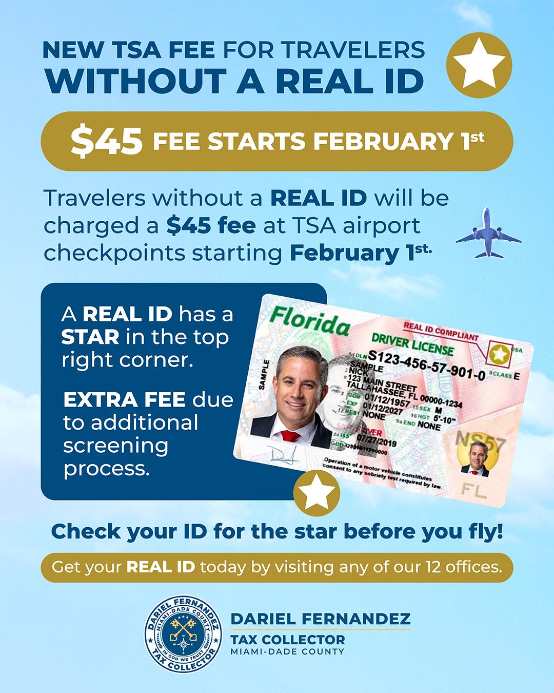 Flyer about the New TSA Fees for Travelers without Real ID